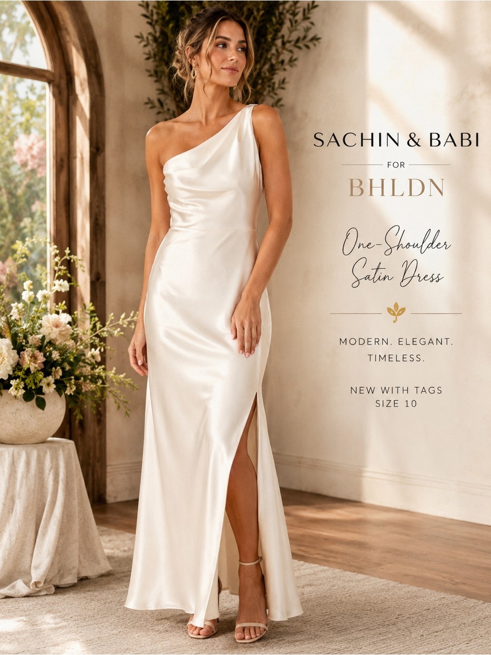 NWT Sachin & Babi BHLDN Ivory Satin Bridal Dress 10 Wedding rehearsal reception - Picture 7 of 10